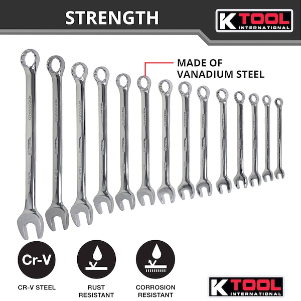 KTool International High Polish SAE Combo Wrench Set, 14 pcs. KTI